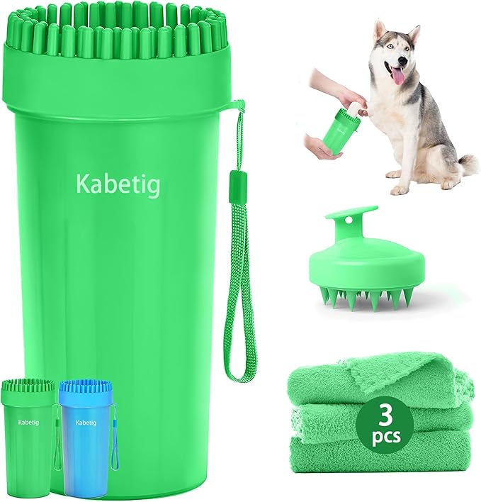 Dog Paw Cleaner & Washer for Large/Extra Large Breeds - Muddy Paws Easy Cleaning Cup for Big Dogs - Includes 3 Absorbent Towels(Green)