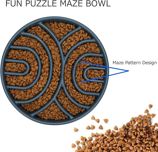 WHIPPY Slow Feeder Dog Bowls Anti-Choking Maze Dog Food Bowl Anti-Slip Interactive Dog Puzzle Feeder Dog Bowl Pet Bowl for Large Medium Dogs,Dark Blue