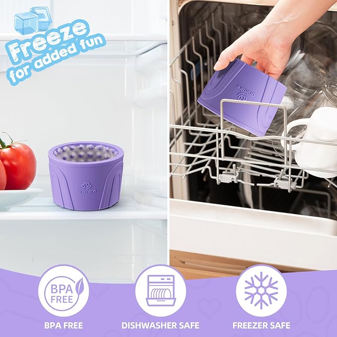 Dog Slow Feeder Lick Bowl, Anxiety Relief Dog Licking Mat Treat Dispenser, Non-Slip Anti-Choking Slow Eating Lick Bowl for Small Medium and Large Breed Dogs, BPA Free Silicone(Purple,S)