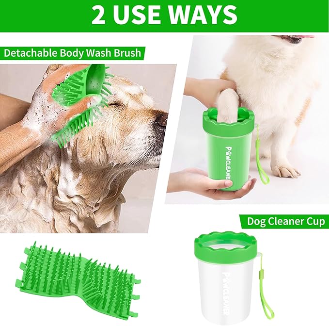Professional 7 in 1 Dog Paw Cleaner for Dogs & Cats - Includes 1 Portable Paw Washer, 1 Bath Brush, 2 Dog Toothbrushes and 3 Absorbent Towels Note: Fits Paws 1.5 to 2.5 Inches Wide (Medium, Green)
