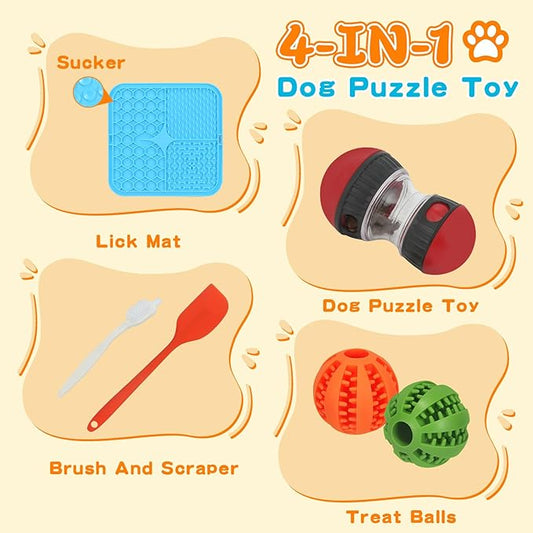 fyfracing 9-in-1 Interactive Dog Toys Set: Mental Stimulation Puzzle, Treat Dispenser Ball & Chew Toys,Lick Mat – Boredom Buster Combo to Keep Small, Medium Dogs Busy & Engaged
