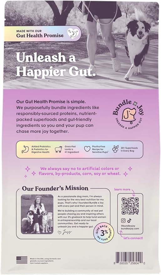 Bundle x Joy Brave Probiotic Dog Food Dry, Lamb, 4lb Bag, Allergy and Gut-Friendly Adult Kibble for Digestive Health with Grass-Fed Lamb, 20 Plant Based Superfoods, Poultry and Grain Free