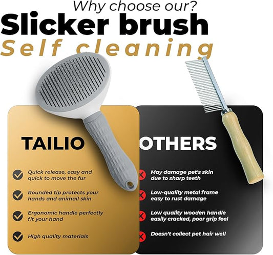 Dog & Cat Brush, Soft Self Cleaning Slicker Brush, Skin-Friendly Upgraded Dog Brush for Shedding, Massaging, and Grooming – Perfect for Long & Short Coats (Gray)