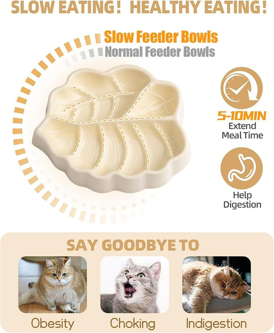 Slow Feeder Dog Bowl, 0.44 Cups Ceramic Dog Food Dish for Fast Eaters Small Breed, Puzzle Bowl for Small Dogs and Cats(Yellow)