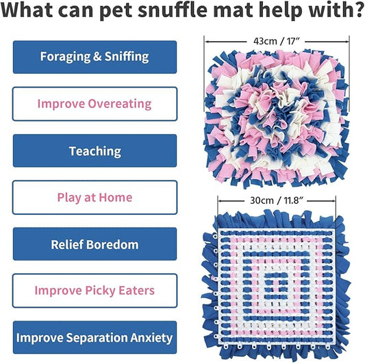 LIVEKEY Pet Snuffle Mat for Dogs, Dog Feeding Mat, Nosework Training Mats for Foraging Instinct Interactive Puzzle Toys (Blue&Pink&White)