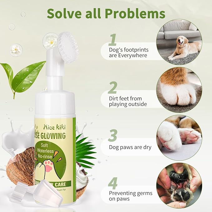 Pet Paw Cleaner for Dogs(5.0 fl oz)- No-Rinse Foam Pet Paw Washer with Silicone Brush Head for Puppy, Small, Medium,Large Dogs and XL Breed,Clean Muddy Paws,PH Balanced Foaming Dog Foot Washer