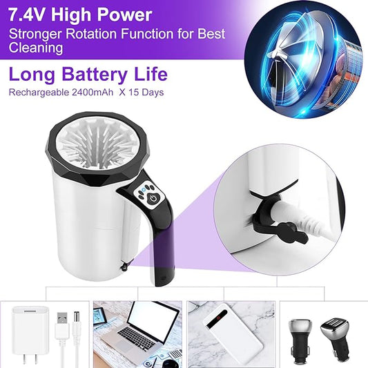 MYPIN Rechargeable Automatic Dog Paw Cleaner, Black - Portable Pet Paw Washer Cup with Soft Silicone Brush, 7.4V High Power, Suitable for Big Dog and Cat Grooming