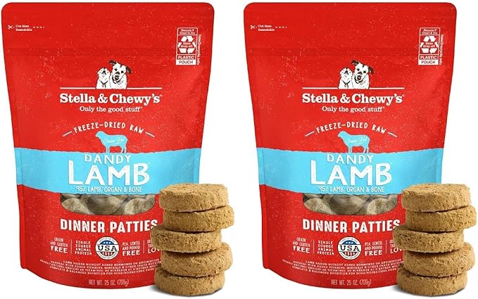 Stella & Chewy's Freeze-Dried Raw Dinner Patties - Dandy Lamb Recipe - High Protein Grain-Free Puppy & Dog Food - Perfect for Picky Eaters - 25 oz (Pack of 2)