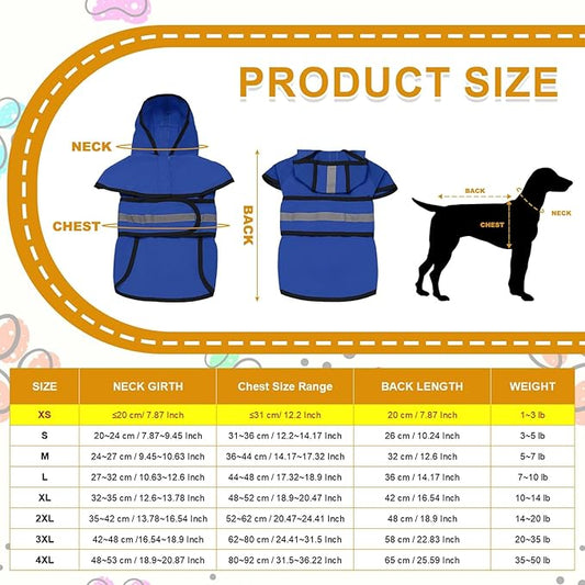 Dog Raincoat, Dog Rain Jacket Waterproof Jacket Reflective Adjustable Hooded Pet Rain Coat with Leash Hole, (Blue, XS), Intended for Large Medium Small Puppies