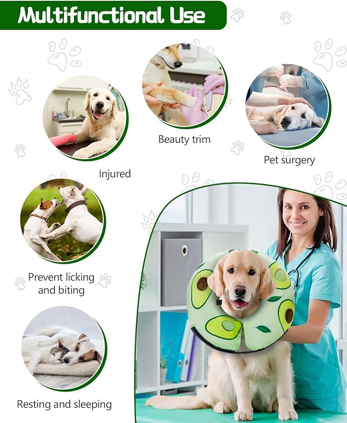 MIDOG Inflatable Dog Cone Alternative for After Surgery - Soft Protective Donut Collar Prevents Licking, Comfortable Recovery E-Collar Alternative for Small Medium Large Dogs (Avocado,S)