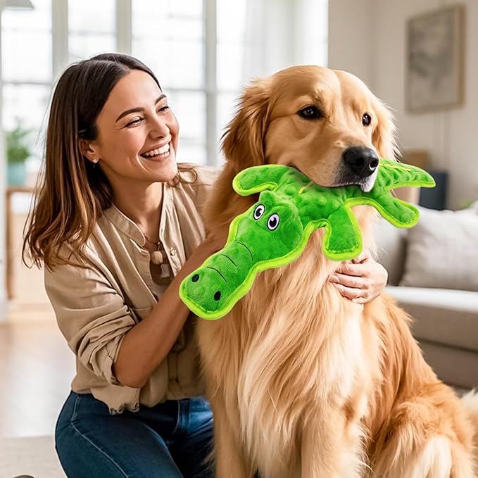 No Stuffing Dog Squeak Toys- Chew Toys for Small Medium Large Breed- Durable Puppy Teething Interactive to Keep Them Busy- Best Birthday Gift(Crocodile)