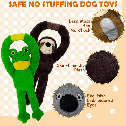 No Stuffing 5-Pack Dog Toys, Squeaky Plush with Crinkle to Keep Them Busy, Pull-tab Toys for Tug of War, Animal Shaped Dog Toys for Large, Medium and Small Dogs.