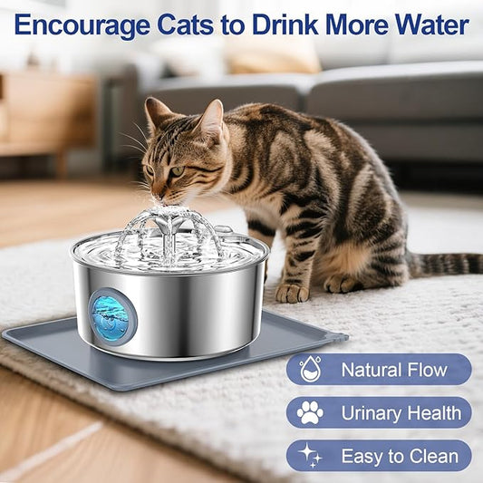 Stainless Steel Cat Water Fountain, 108oz/3.2L Automatic Pet Fountain Water Dispenser for Cats and Dogs, Indoor Cat Fountain for Drinking, Water Fountain for Cats, Pet Water Dispenser