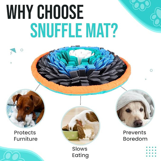 20" Dog Snuffle Mat - Interactive Dog Puzzle Toys for Enrichment - Large Slow Feeder Foraging Mat for Brain Games & Nosework Training - Washable Pet Sniff Mat with Training Clicker & Whistle