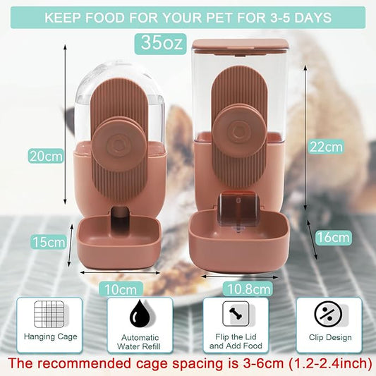 Lemtrflo Hanging Automatic Food Water Dispenser,Gravity Rabbit Feeder and Water Dispenser Set for Bunny Chinchilla Guinea Pig Hedgehog Ferret