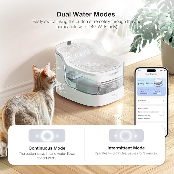 Cat Water Fountain 2L Automatic Pet Water Dispenser for Cats and Dogs 8-Layer cat Fountain Filter 2.4G WiFi Food-Grade Material Ultra-Quiet(PF1L)