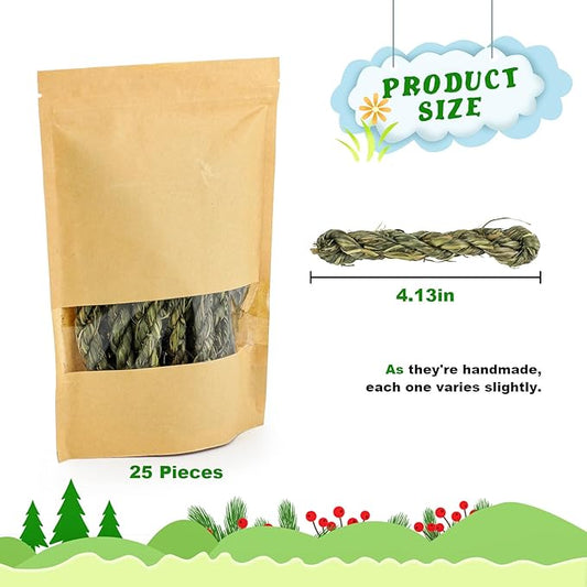 matafat 25pcs Rabbit Timothy Hay Toy for Bunny Small Animal Treats Natural Grass Stick Chew Toys Snacks Molar Teeth Grinding for Guinea Pigs Chinchillas Hamsters