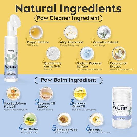 Dog Paw Care Kit- Paw Cleaner and Balm for Pet Foot Washer Care (2 Pack Cleaners and 1 Pack Balm)