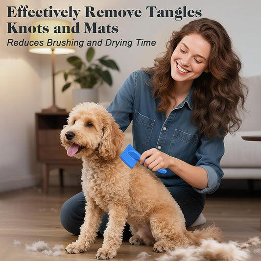 2PCS Slicker Brush for Dogs & Pet Comb,Professional Dog Grooming Brush (Cats,Goldendoodles,Poodles,Labradoodles) with Extra Long Pins to Effectively Remove Tangles, Knots and Mats (Blue, Medium)