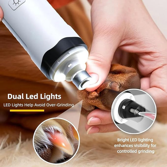 Silent Pet Nail Grinder with Dual LED Lights & 3 Speeds, USB Rechargeable Cordless Pet Nail Trimmer for Dogs and Cats (1 Set + 2*Replacement Heads)