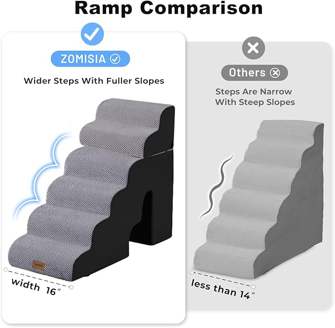 Dog Ramp for High Beds - 28.5" H 6 Steps Pet Stairs for Large Dogs with Tunnel 2 in 1 with Zippers Suitable, Indoor Cat Ladders with Non-Slip Bottom, Black