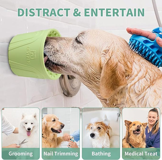 Dog Lick Bowl, Bestalk Anxiety Relief Slow Feeder Dog Lick Mat Treat Dispenser, Non-Slip Dog Licking Bowl Dog Enrichment Toys for Small Medium and Large Breed Dogs, BPA Free Silicone(Green,M-L)