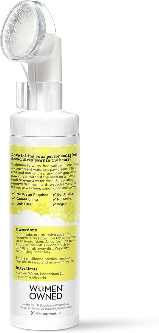 MIGHTY MUTT Waterless Dog Paw Cleaner - Made in USA, No-Rinse Foaming Cleanser with Brush, Gentle & Hypoallergenic, Natural & pH-Balanced, Fragrance-Free - 6.8 oz