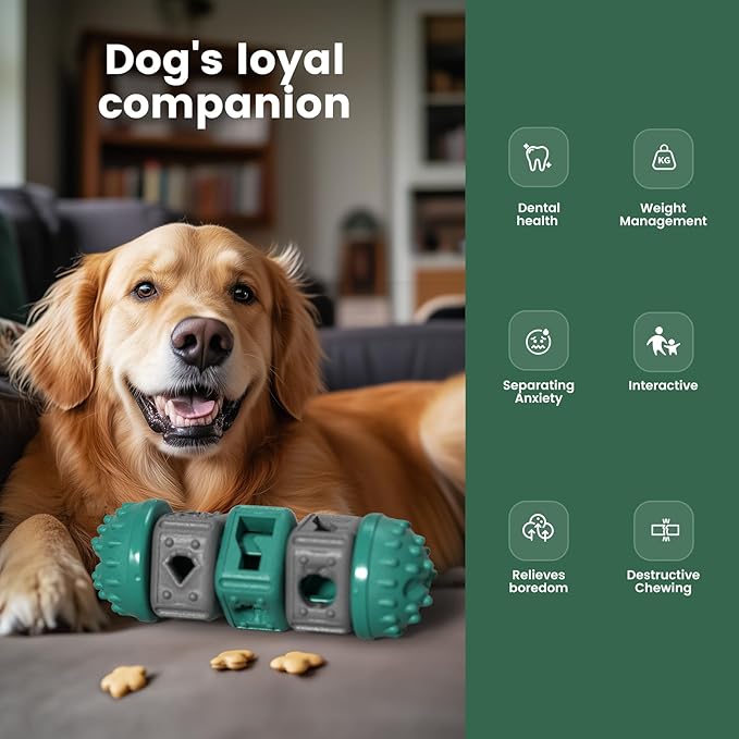Grdner Pet Durable Dog Chew Toys,Tough Nylon +Safe Rubber Interactive Slow Feeder Puzzle Toys With Clean Teeth Protrusions,Boredom Busters,Treat Dispensing Toy to Keep Them Busy, All Breeds Dogs-Green