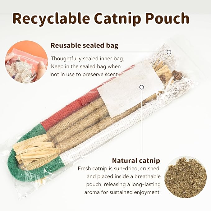Cat Toys for Indoor Cats, 3 Pcs Silvervine Sticks with Gall Fruit & 1 Pc Cat Chew Rope for Teeth Cleaning, Interactive Cat Toys with Catnip, Kitten Chew Toys Teething for All Breeds Red