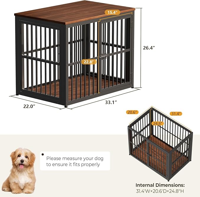 Lyromix 33'' Dog Crate Furniture with 3 Doors,Wooden Crate End Table Heavy Duty Indoor Puppy Cage for Small to Medium Dogs, Multiple Units Can be Combined, Walnut