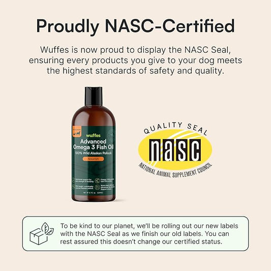 Wuffes Advanced Omega 3 Fish Oil for Dogs, Natural EPA & DHA Fatty Acids, Supports Healthy Skin and Coat, Joint Nutrition, Digestion & Immune System - 100% Pure Wild Alaskan Fish Oil, 16 Oz