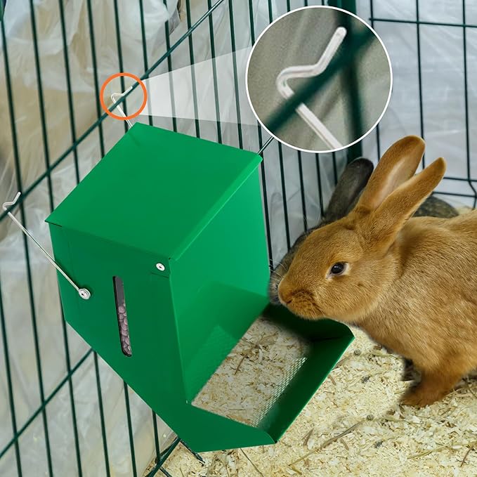 Maxcheck 2 Pcs Rabbit Feeder for Cages Viewing Window Small Animal Food Dispenser with Lid Metal Guinea Pigs Feeders Indoor Outdoor