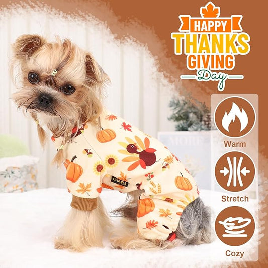 Dog Thanksgiving Outfit Turkey Pumpkin Dog Pajamas Doggie Pjs Pet Jumpsuit Puppy Thanksgiving Clothes Costume Fall Winter Doggy Clothes for Small Dogs Boy Girl, Cat Onesies, Turkey, M