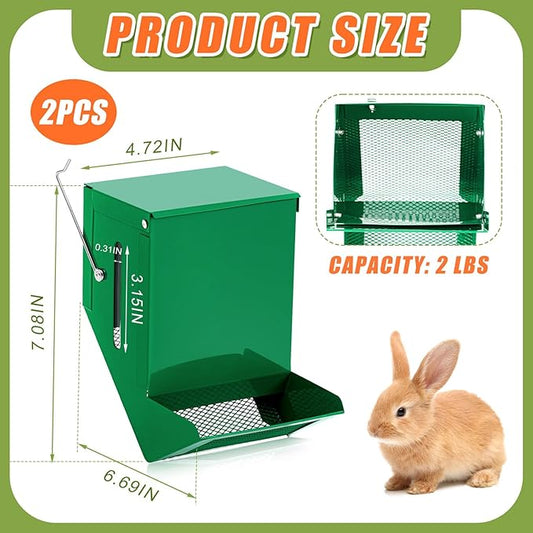 Maxcheck 2 Pcs Rabbit Feeder for Cages Viewing Window Small Animal Food Dispenser with Lid Metal Guinea Pigs Feeders Indoor Outdoor