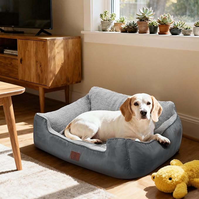 XL Dog Beds, Bolsters Dog Bed for Extra Large Dogs, High Back Pet Bed Big Pet Couch Sofa with Non-Slip Bottom, 39”x31”x9”, Grey