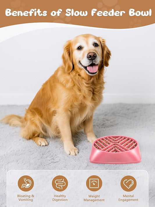 KASBAH Slow Feeder Dog Bowls Large Breed, Holds 5 Cups Wet or Dry Food for Large and Medium Dogs,Puzzle Maze for Fast Eaters,Square Base,Non-Slip, Made Without BPA,Helps Prevent Bloat & Aid Digestion