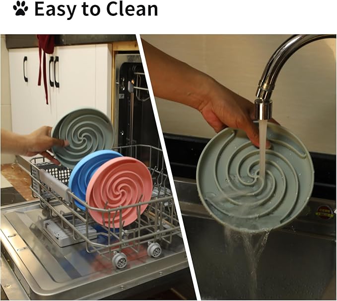 Slow Feeder Dog Bowls, Dishwasher Microwave Safe Silicone Puppy Puzzle Bowl with Non-Slip Design for Eating (Grey Green)