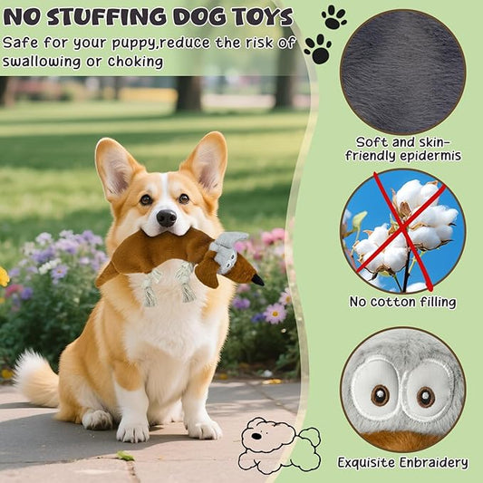 Squeaky No Stuffing Dog Toys, 3 Pack Rope Toys for Teething, Crinkle Plush Toys to Keep Them Busy, Tug Interative Dog Toys for Small Medium Large Breed.Not for Aggressive Chewers.