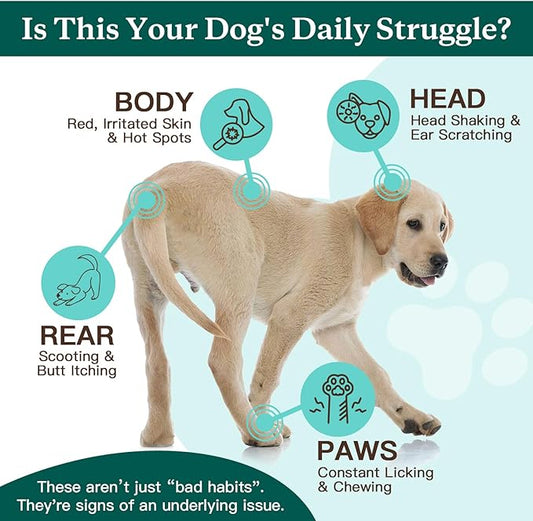 NATURE TARGET Dog Allergy Chews - Dog Allergy Relief, for Skin, Coat, Anti-Itch, Seasonal Allergies, Scratching, Pawlicking, 180 Freeze Dried Chews