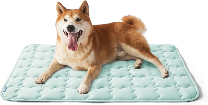 Bedsure Cooling Mat for Large Dogs, Q-Max>0.5 Thin Breathable Cold Crate Pad for Pet, Portable Washable Kennel Bed for Summer Active Dog with Chill Cool Soothing Fabric to Rapid Cooling, 35x23, Green