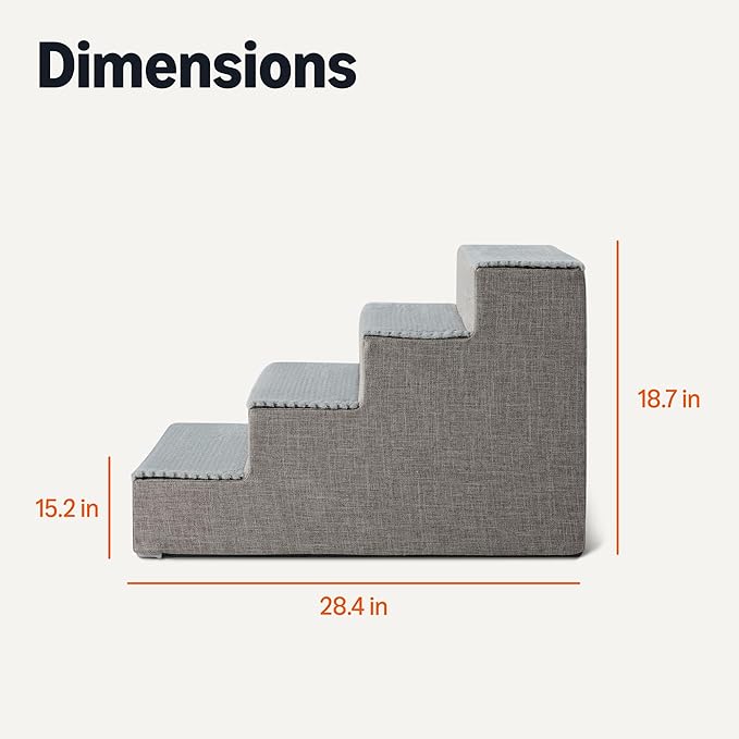 Amazon Basics Dog Steps,18.7" H, 4-Step Dog Stairs for High Bed Couch and Sofa, Non-Slip Bottom Pet Stairs for Indoor Dogs and Cats, Grey