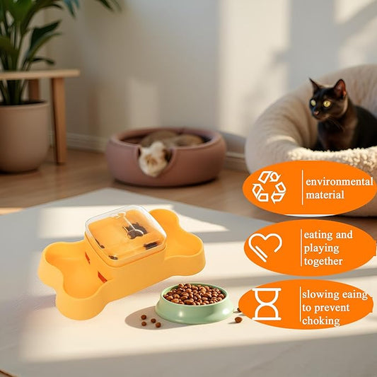 Dog Slow Feeder, Interactive Dog Treat Dispenser Toy for Mental Stimulation, Food Puzzles for Cats & Dogs to Prevent Boredom, Anxiety, Easy to Fill & Clean(Yellow).