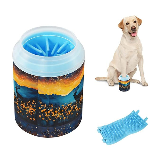 Dog Paw Cleaner Cups for Dogs Pets Foot Washer Paw Scrubber for Medium Small Cats Dogs Cleaning Cup Deer Golden Poppy Lights Colors