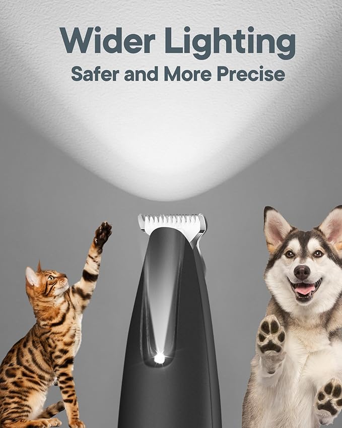 Upgraded Dog Paw Trimmer with LED Light, 18 mm Widen Blade, 35 dB Low Noise, LED Display, Fully Waterproof, Rechargeable Clipper for Dogs Cats Trimming Paws, Eyes, Ears, Face, and Rump (Black)