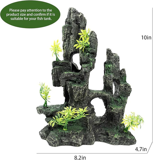 SiissaPeksid Aquarium Decor - Fish Tank Decorations with Mountain View Stone Ornament, Ideal for Betta, Snails, Turtle, Hiding, Climbing, Exploring, Landscaping, Aquascaping