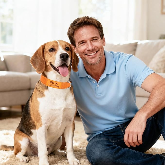 Personalized Dog Collars with Pet Name/Phone Number Custom Reflective Nylon Collar - Adjustable Sizes for Small Medium Large Dogs