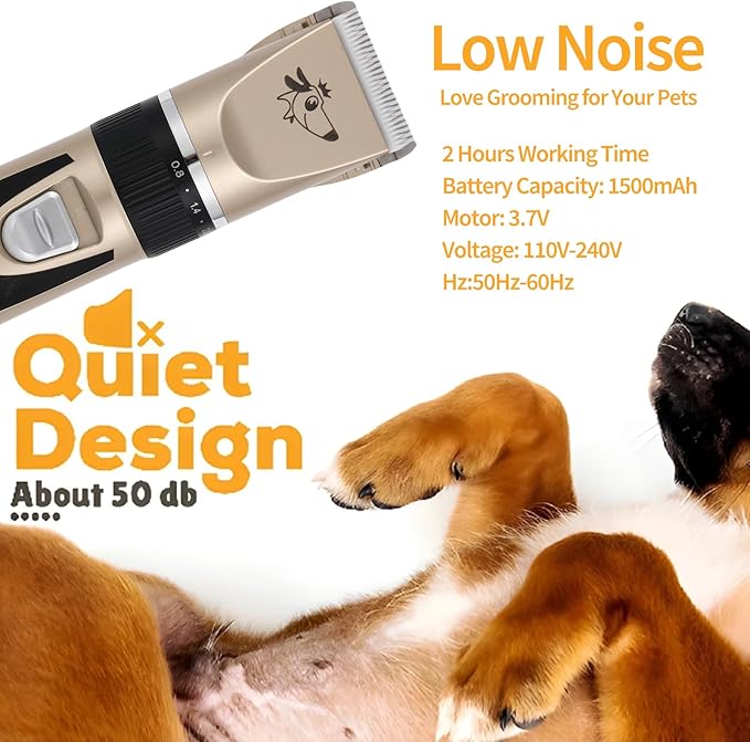 Aovdy Dog Clippers Grooming Kit Dog Shaver Clippers Hair and Paw Electric Cleaning Hair Clippers Set for Dogs Cats Rabbit (Gold, Limit Combs Set+Foot Shaving Blade)