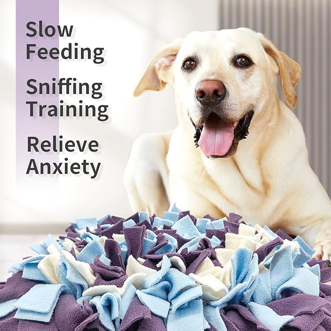 LIVEKEY Pet Snuffle Mat for Dogs, Dog Feeding Mat, Nosework Training Mats for Foraging Instinct Interactive Puzzle Toys (Violet&SkyBlue&White)