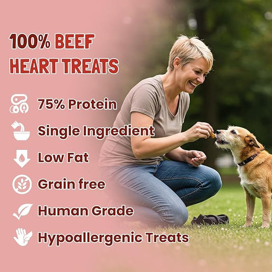Ruff Town Dog Treats - Human Grade Beef Heart | Dehydrated Single Ingredient | High Protein, Low Fat, Hypoallergenic, Grain Free Training Treats | Ideal for All Breeds & Sizes, Made in USA(4oz)
