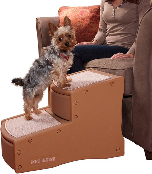 Pet Gear Easy Step II Pet Stairs, 2 Step for Cats/Dogs up to 150 Pounds, Portable, Removable Washable Carpet Tread, No Tools Required, Toffee